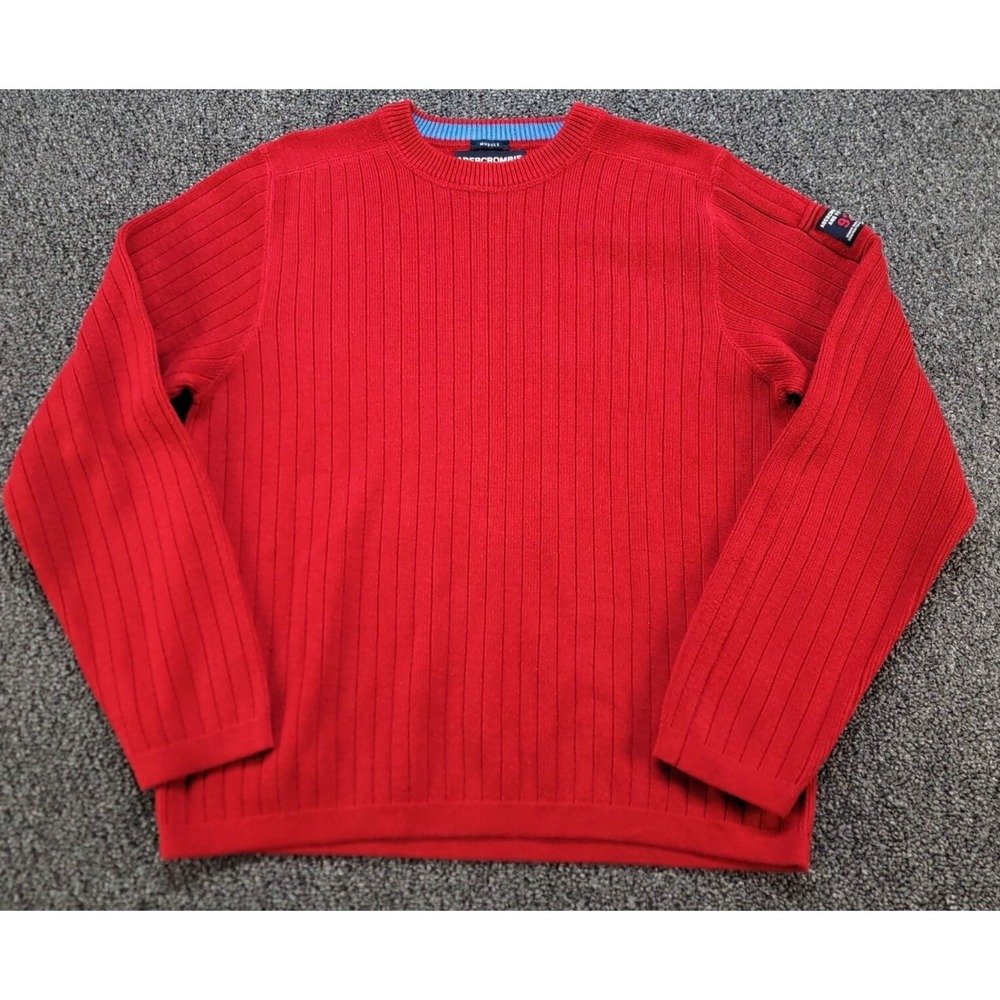 Abercrombie Fitch Sweater Mens XL Red Ribbed Muscle A92 Vintage Preppy Y2K 90s